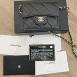 Chanel, Classic Flap Card Holder With Chain, , Black, Used Once - Image 2