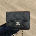 Chanel, Classic Flap Card Holder With Chain, , Black, Used Once - Image 3