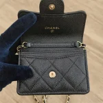 Chanel, Classic Flap Card Holder With Chain, , Black, Used Once - Image 11