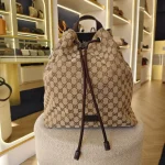 Gucci, Drawstring Bagpack, , Beige, Like New - Image 2