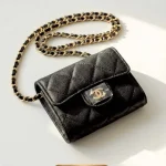 Chanel, Classic Flap Card Holder With Chain, , Black, Used Once