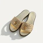 Louis Vuitton, Lock It Flat Mule, 37, Gold, Very Very  Good