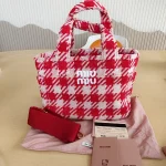 Miu Miu, Terry Cloth Houndstooth Tote, , Red, Very Very Like New - Image 2