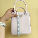 Prada, Small Brushed Leather Tote, Small, Pink, Like New - Image 19
