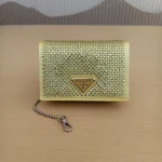 Prada, Satin Crystal Cardholder with shoulder Strap, , Yellow, New - Image 3