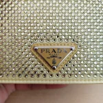 Prada, Satin Crystal Cardholder with shoulder Strap, , Yellow, New - Image 10