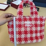 Miu Miu, Terry Cloth Houndstooth Tote, , Red, Very Very Like New - Image 12