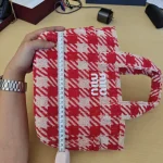 Miu Miu, Terry Cloth Houndstooth Tote, , Red, Very Very Like New - Image 13