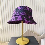 Chanel, Allover Floral Double C Print Bucket Hat, L, Black, New - Image 2