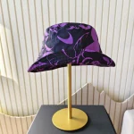 Chanel, Allover Floral Double C Print Bucket Hat, L, Black, New - Image 6