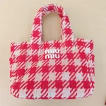 Miu Miu, Terry Cloth Houndstooth Tote, , Red, Very Very Like New - Image 21