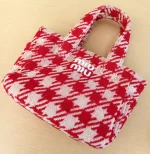 Miu Miu, Terry Cloth Houndstooth Tote, , Red, Very Very Like New - Image 22