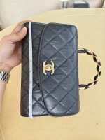 Chanel, Mini Flap Bag with Top Handle, 9", Black, Very Very Like New - Image 34