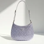 Prada, Cleo Satin Bag With Crystals, , Purple, New