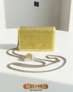Prada, Satin Crystal Cardholder with shoulder Strap, , Yellow, New