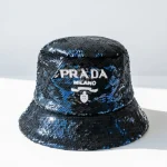 Prada, Sequin Bucket Hat, M, Black, New