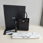 Prada, Small Brushed Leather Tote, , Black, Very Very  Good - Image 2