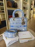Dior, Medium Lady D-Lite, Medium, Blue, Very Very Like New - Image 3
