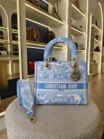 Dior, Medium Lady D-Lite, Medium, Blue, Very Very Like New - Image 4