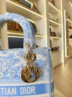 Dior, Medium Lady D-Lite, Medium, Blue, Very Very Like New - Image 6