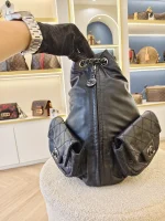 Chanel, Black Lambskin Quilted Double Pockets Drawstring Backpack, Small, Black, Very Very  Good - Image 2