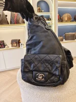 Chanel, Black Lambskin Quilted Double Pockets Drawstring Backpack, Small, Black, Very Very  Good - Image 3