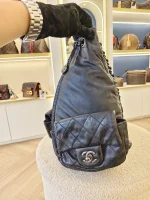 Chanel, Black Lambskin Quilted Double Pockets Drawstring Backpack, Small, Black, Very Very  Good - Image 4