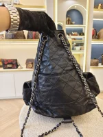 Chanel, Black Lambskin Quilted Double Pockets Drawstring Backpack, Small, Black, Very Very  Good - Image 7