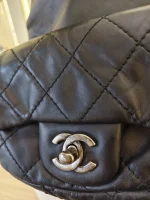 Chanel, Black Lambskin Quilted Double Pockets Drawstring Backpack, Small, Black, Very Very  Good - Image 9