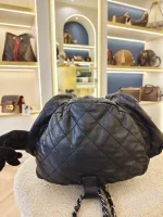 Chanel, Black Lambskin Quilted Double Pockets Drawstring Backpack, Small, Black, Very Very  Good - Image 10