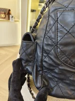 Chanel, Black Lambskin Quilted Double Pockets Drawstring Backpack, Small, Black, Very Very  Good - Image 17