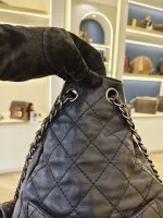 Chanel, Black Lambskin Quilted Double Pockets Drawstring Backpack, Small, Black, Very Very  Good - Image 18