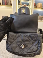 Chanel, Black Lambskin Quilted Double Pockets Drawstring Backpack, Small, Black, Very Very  Good - Image 20