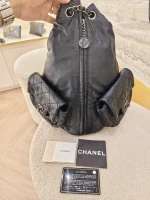 Chanel, Black Lambskin Quilted Double Pockets Drawstring Backpack, Small, Black, Very Very  Good - Image 35