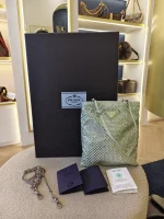 Prada, Crystal Embellished Satin Flat Mini Tote Bag, Mini, Green, Very Very  Good - Image 2