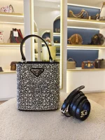 Prada, Panier Bucket Bag with Crystals, Small, Black, Like New - Image 5