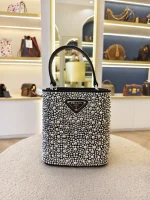 Prada, Panier Bucket Bag with Crystals, Small, Black, Like New - Image 6