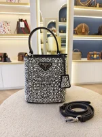 Prada, Panier Bucket Bag with Crystals, Small, Black, Like New - Image 21