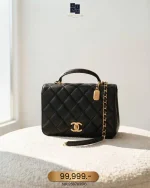 Chanel, 23B Mini Top Handle Flap Bag,  8", Black, Very Very  Good