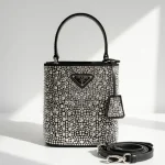 Prada, Panier Bucket Bag with Crystals, Small, Black, Like New