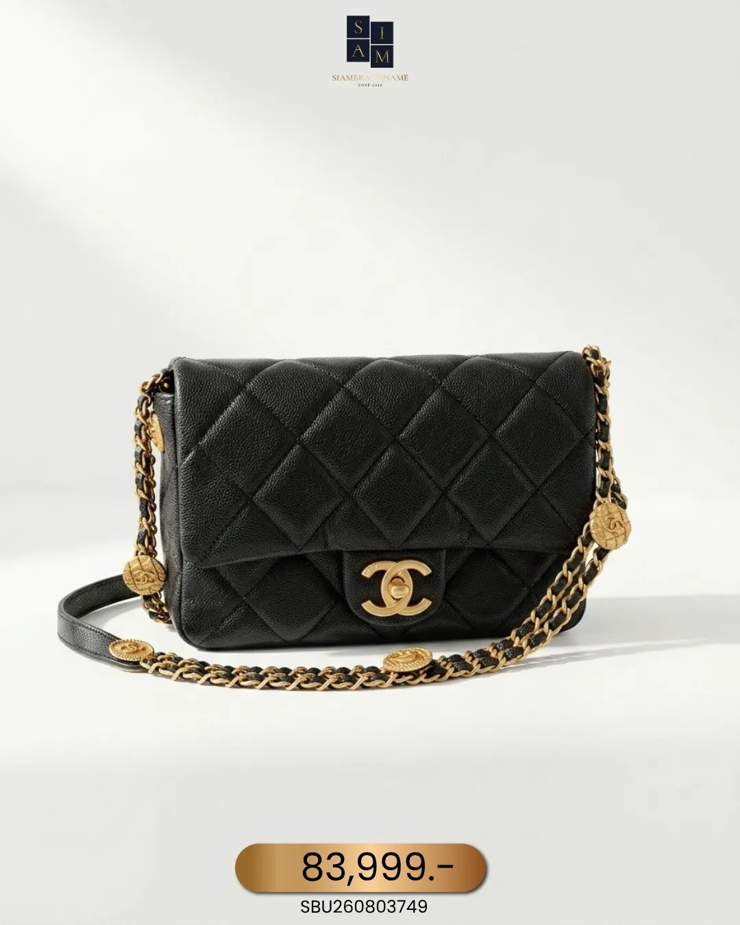 SBU260803749 Chanel, Mini Flap Bag with Coin Charm, 8", Black, Very Very Good - Image 1