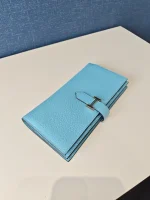 Hermes, Hermes Bearn Leather Wallet, , Blue, New - Image 5