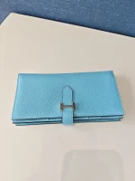Hermes, Hermes Bearn Leather Wallet, , Blue, New - Image 7