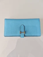 Hermes, Hermes Bearn Leather Wallet, , Blue, New - Image 8