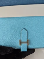 Hermes, Hermes Bearn Leather Wallet, , Blue, New - Image 16