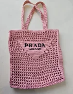 Prada, Woven Tote Bag, Regular, Pink, Very Very  Good - Image 2