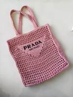 Prada, Woven Tote Bag, Regular, Pink, Very Very  Good - Image 3