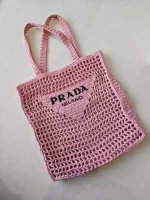 Prada, Woven Tote Bag, Regular, Pink, Very Very  Good - Image 4