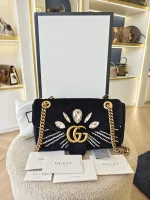 Gucci, Gucci Marmont Crystal Embellished Velvet Shoulder Bag, 26, Black, Very Very  Good - Image 2