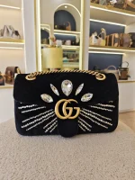Gucci, Gucci Marmont Crystal Embellished Velvet Shoulder Bag, 26, Black, Very Very  Good - Image 3